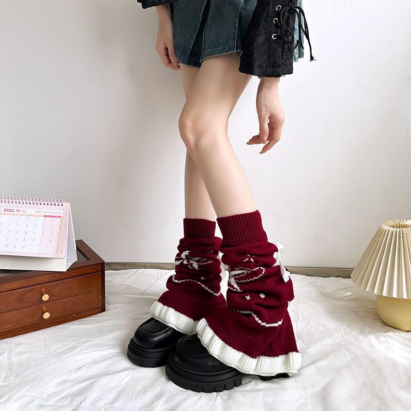 Image of YELAIVP Kawaii Leg Warmers Y2K Knit Lace up Leg Warmers Cute Japanese Harajuku Lolita Leg Warmer for Women Girls