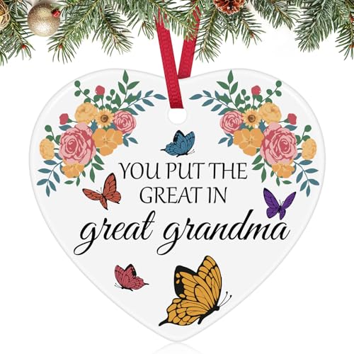 Grandma Gifts from Grandson Granddaughter Great Grandma Gifts Christmas Ornament First Time New Grandmas Gift Ceramic Ornament Christmas Mother's Day Birthday Gift for Great Grandmother