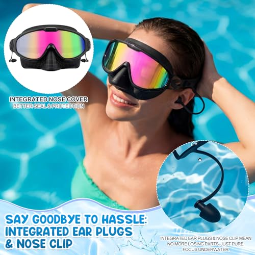 Kanayu 2 Pack Swim Goggles with Nose Cover Earplug for Adult Wide View Anti Fog UV Swim Goggle No Leaking Diving Mask for Men Women (Colorful Pink,Colorful Blue) by Kanayu - Image 4