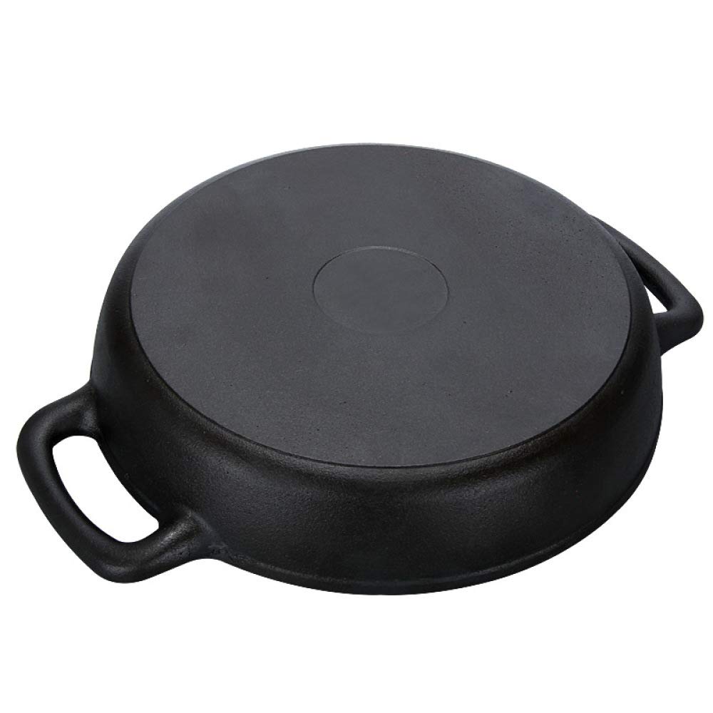 Wokpfanne aus Gusseisen, Bratpfanne mit flachem Boden, Suppentopf, Gesundheitstopf aus unbeschichtetem Eisen, Topf aus echtem Edelstahl, verdickter Boden mit Zwei Ohren,24cm