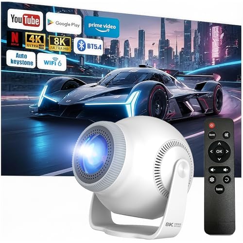 Mini Beamer Unterstützt 4K & 8K 1080P, Smart Beamer mit 5G WiFi...