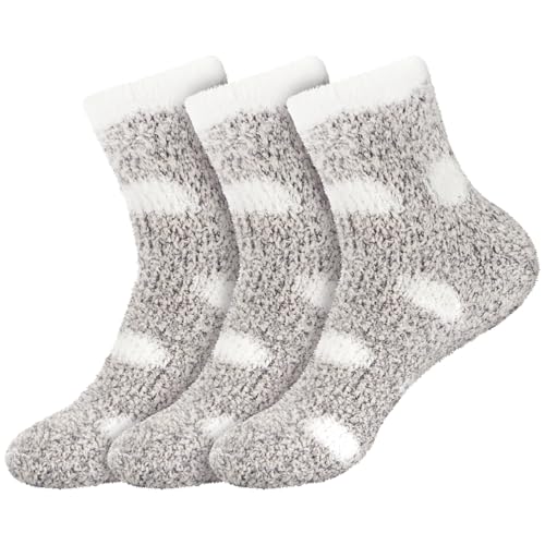 Image of BambooMN Women's Soft Warm Fuzzy Fluffy Polka Dot Cuff Crew Home Socks
