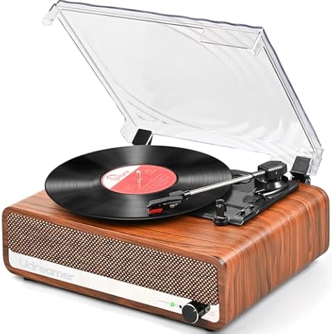 Vinyl Record Player with Upgraded Speakers,3 Speed Turntable with Latest Bluetooth 5.3, AUX Input, Headphone Jack, RCA Output and Auto Stop, Mirror Vintage Wooden Design Cover