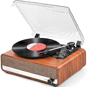 Vinyl Record Player with Upgraded Speakers,3 Speed Turntable with Latest Bluetooth 5.3, AUX Input, Headphone Jack, RCA Output and Auto Stop, Mirror Vintage Wooden Design