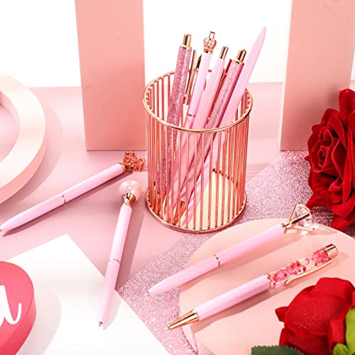 Image of Janmini Metal Crystal Glitter Ballpoint Pen Set 9 Pcs Black Ink Cute Cute Things Novelty Gifts for Women Girls Birthday Home Office (Pink)