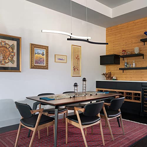 Edislive Modern Wave Led Pendant Light, Simplicity Led Island Light 40 Inch Acrylic Led Linear Pendant Light Stepless Dimmable Chandelier For Kitchen Island Living Room Bedroom Desk Pool Table, Black #TOP7