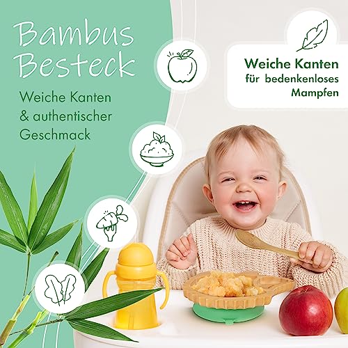 Babylovit Bambus Kinderteller & Schüssel | TÜV Geprüfter Baby Teller mit Saugnapf & Esslernbesteck | BLW Beikost Zubehör… – Ansicht 2