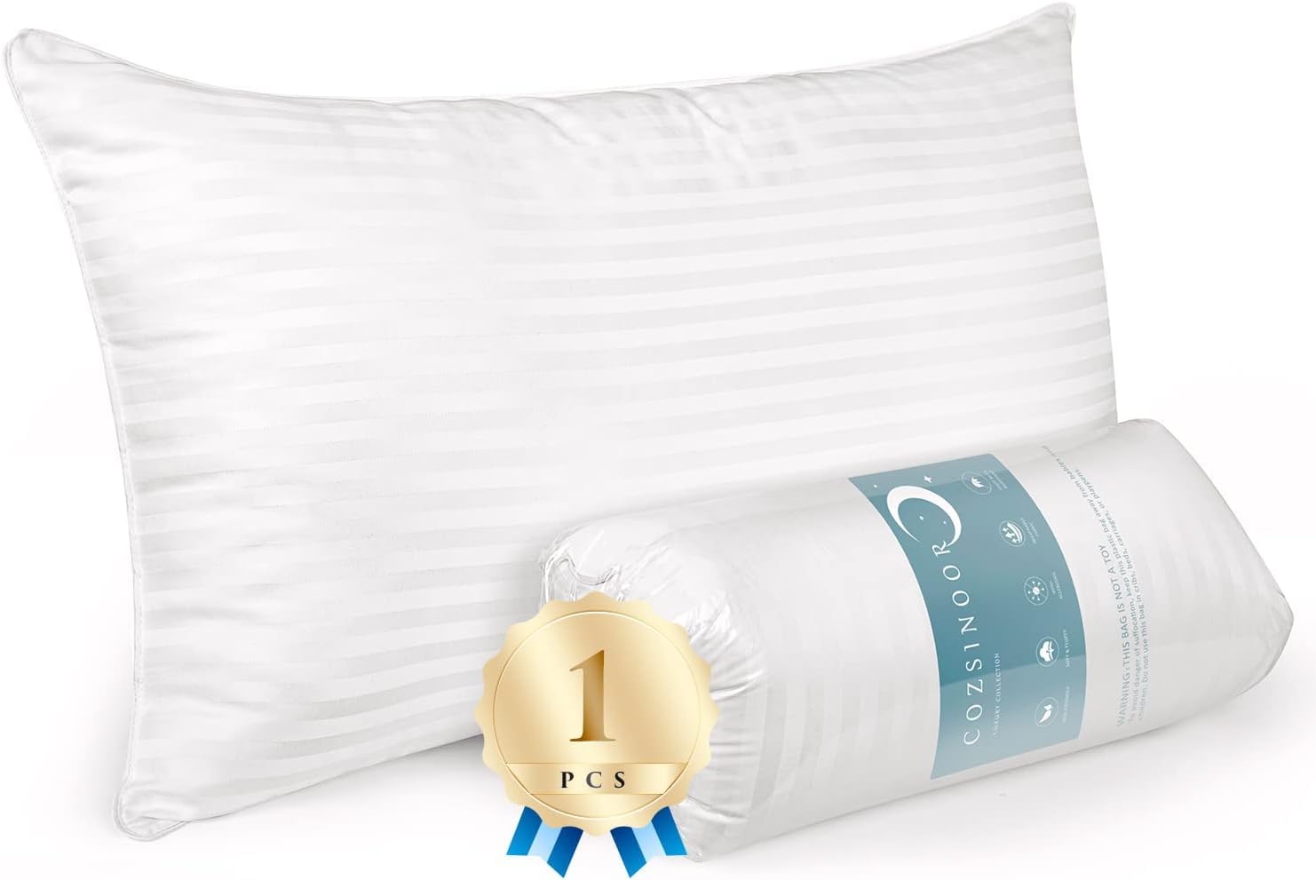 COZSINOOR Bed Pillows for Sleeping [Pack of 1] Cozy Dream Series Hotel Quality Pillows Premium Plush Fiber, Breathable Cooling Cover Skin-Friendly (Queen Size)