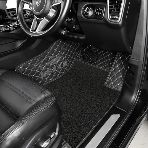 Image of NEXTA Premium Nappa Luxury Leather with Grass Mat Complete Set || 100% Waterproof and Washable||7D Cars Floor Mats for VinFast Limo Green - 7 Seater (All 3 Rows) | Color : (Black & Silver)