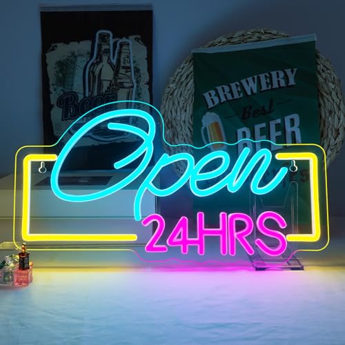 Image of Open 24 Hours Neon Signs for Wall Decor Dimmable LED Neon Lights USB Powered Light Up Sign for Business Bedroom Home Bar Club Shop Salon Hotel Decor