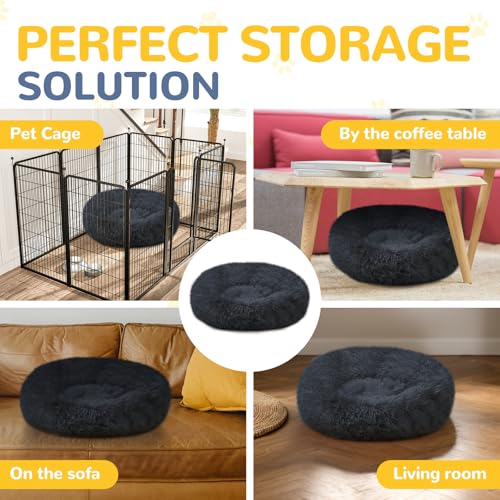 LUOJINYI Hundebett Flauschig, Hundekissen Rund Haustierbett Donut Katzenbett Waschbar mit rutschfestem Boden für große, mittelgroße & kleine Hunde, 70 cm, Marineblau