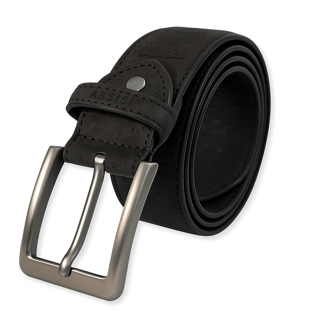 Schwarzer veganer Gürtel für Herren | Kork-Kunstledergürtel 38 mm breit | vegane Ledergürtel für Herren