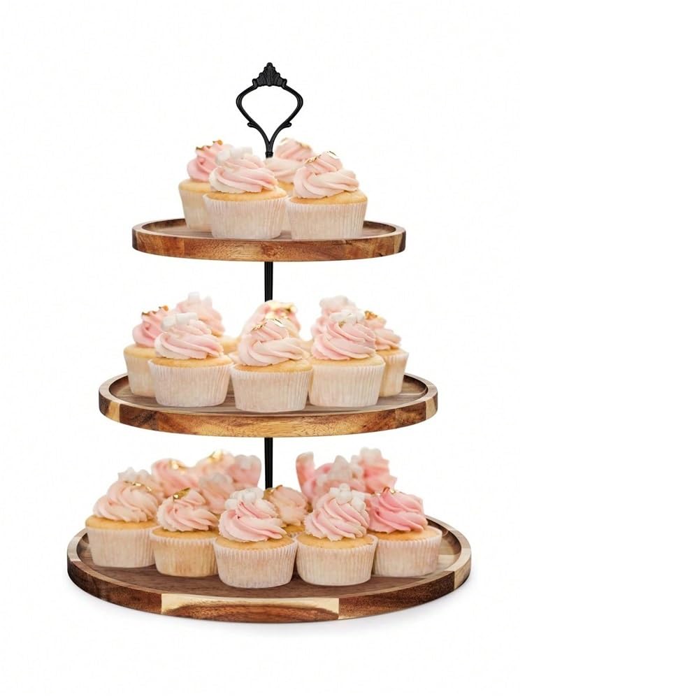 Soporte de pastel Soporte de madera for cupcakes, soporte grande for pasteles 3 niveles, bandeja for servir, expositores rústicos for postres Posición de postre