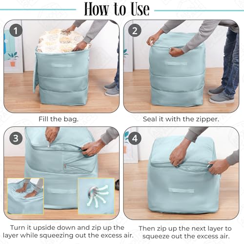 Image of ABOUT SPACE High-Density Nylon Fabric Ultra Space Saving Self Compression Organizer - 141 L Vacuum Storage Bags - Packing Vaccine Bags for Clothes Airtight (Blue - Large - L 54 x B 42 x H 62 cm)