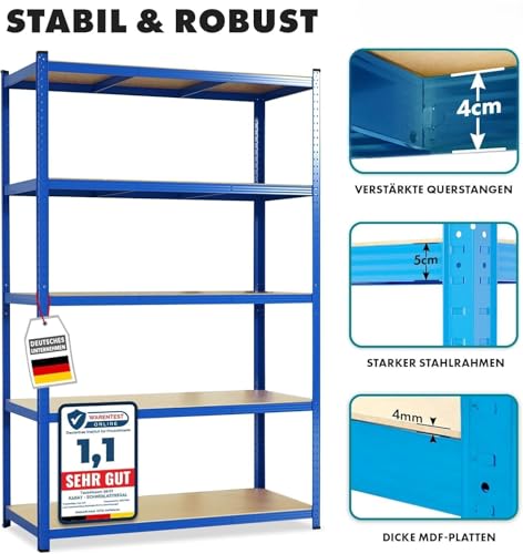 Miniatura 3 de Floordirekt Estantes De Gran Tensión, Estantería Para Cargas Pesadas, Sótano, Estantería De Metal, Estantería De Oficina, Gran Selección Grizzly: 180 X 120 X 45 Cm, Azul