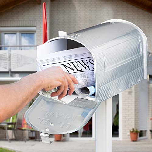 Relaxdays Amerikanischer Briefkasten, Aluminium, Original US Mailbox, Fahne, Nostalgie, HxBxT: 22 x 16,5 x 48 cm, silber