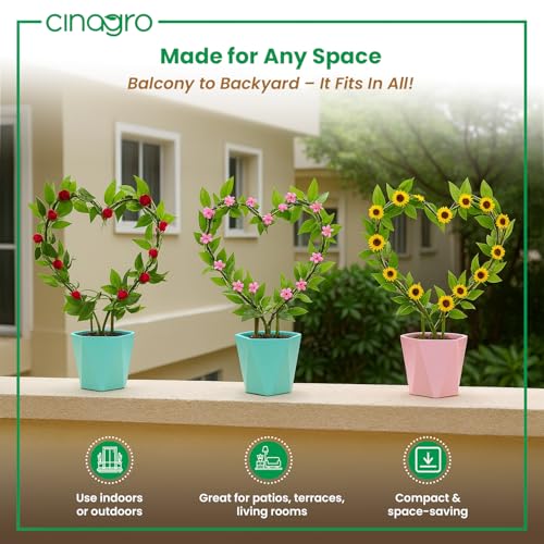 Image of CINAGRO Heart-Shaped Iron Garden Trellis for Climbing Plants, Pack of 2 | Rust-Free, Decorative Vine Support Rack for Balcony Garden & Outdoor Plants