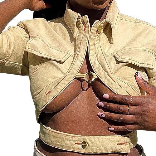 Casual Cropped Jacket Women Fall Fashion Short Sleeve Lace-up Coat Trendy Hollow Out Women's Clothes3