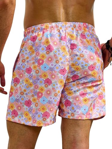 Verdusa Men's Floral Print Drawstring Waist Swim Trunks Beach Shorts2
