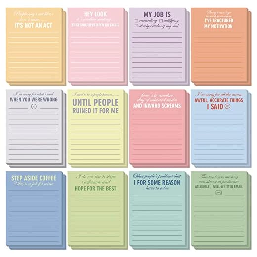 Funny Notepads with Sayings Sticky Funny Office Supplies to Do List Funny Work Notepad Assorted Notepad for Workers, 12 Designs, 3 x 3.93 Inch (Lovely Style, 24 Packs)