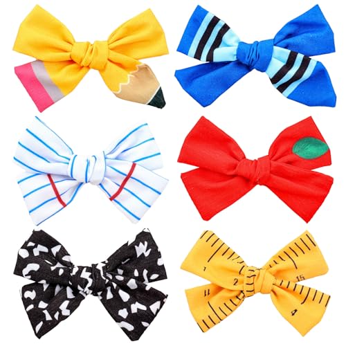Image of Whaline 6 Pcs Back to School Hair Bow Clip Hair Barrettes Cute Pencil Crayon Ruler Composition Book Bowknot Hairpins for Girl's First Day of School Decor Student Supplies Gifts