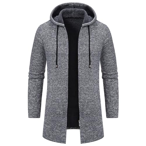 Mens Long Cardigan Hoodies Full Zip Sweaters Fashion Knitted Men Regular Fit Sweater Hooded Coat with Pockets