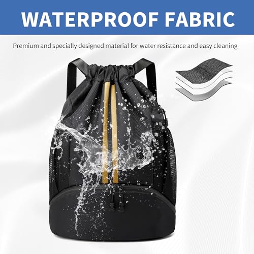 Image of JELUTAR Drawstring Backpack Gym Bag with Shoes Pocket, Black Gold