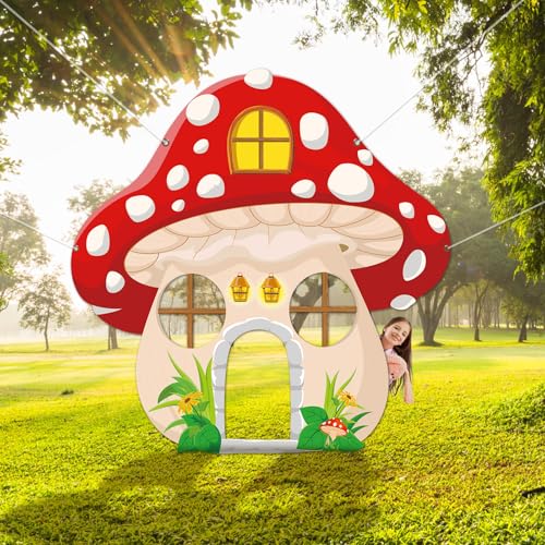Mushroom Shaped Photo Prop Selfie Frame Party Decor Large Fabric True North VBS 2025 Photo Booth Props Mushroom Background Forest Banner Sign Jungle Woodland Baby Shower Party Supplies 59x59 Inch