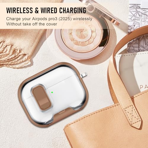 Image of Compatible Airpods Pro 3 Case (2025) with Phone Stand & Cleaner Kit,Print Soft Silicone Lock Clip Apple AirPods Pro 3rd Generation Case, Airpod Pro 3 Cover with Keychain for Women /Girls,Rose Gold
