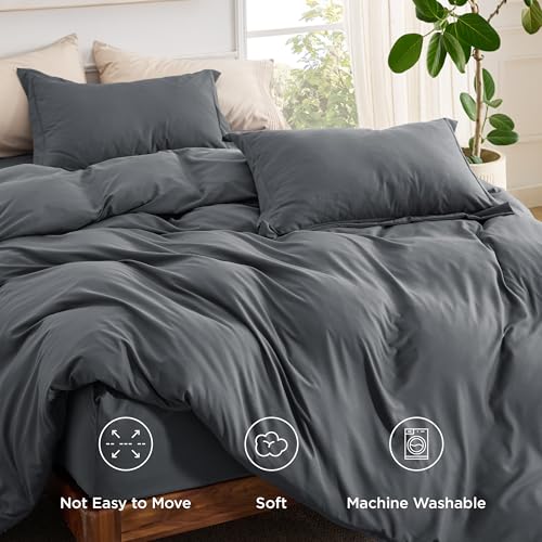 Image of Bedsure Duvet Cover with Fitted Sheet King - 4 Pieces, Soft Double Brushed Bedding Set with Zipper Closure, Includes 1 Duvet Cover (104 inchx90 inch), 1 Fitted Sheet, 2 Pillow Shams, NO Comforter, Dark Grey