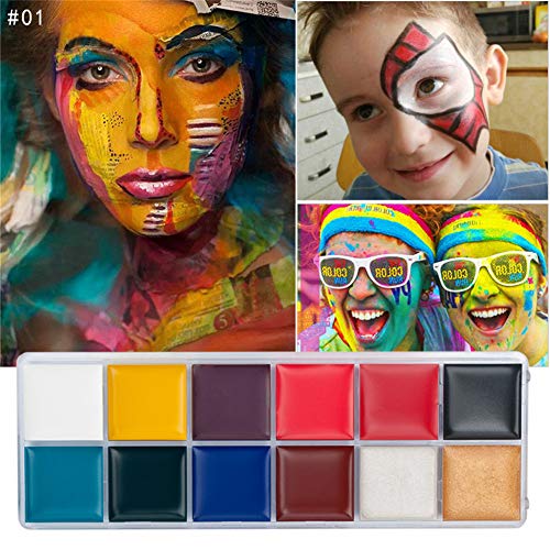 12 Colors Body Paint Kit Oil-Based Face Paint Makeup Palette For Christmas Costume Fancy Party Make Up Professional Face Body Painting With Brushes #TOP1