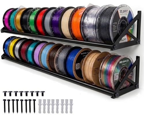 EROTASH 2 Pcs [LARGE] 3D Printer Filament Storage Rack, Filament Rack Wall Mount, 3D Filament Storage Shelf, Filament Spool Holder for 3D Printer Rolls, Heavy Duty Metal Organizer for Printing Studio