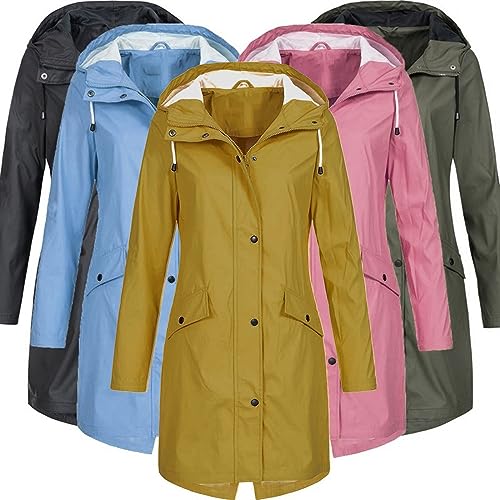 Womens Rain Jacket Waterproof Outdoor Rain Coats Lightweight Active Raincoat Windbreaker Long Hooded Trench Coat3