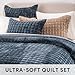 RECYCO Luxury Velvet Quilt Set Full Queen Size Bedding Sets, Ultra Soft Velvet Comforter Set, Lightweight Channel Box Stitch Oversized Bedspread Coverlet for All Season, with 2 Shams, Stormy Blue