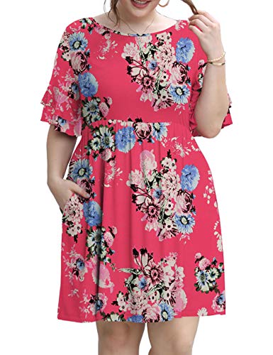 Tralilbee Womens Short Sleeve Pleated Loose Swing Casual Plus Size Dress With Pockets 18 2Xl #TOP1