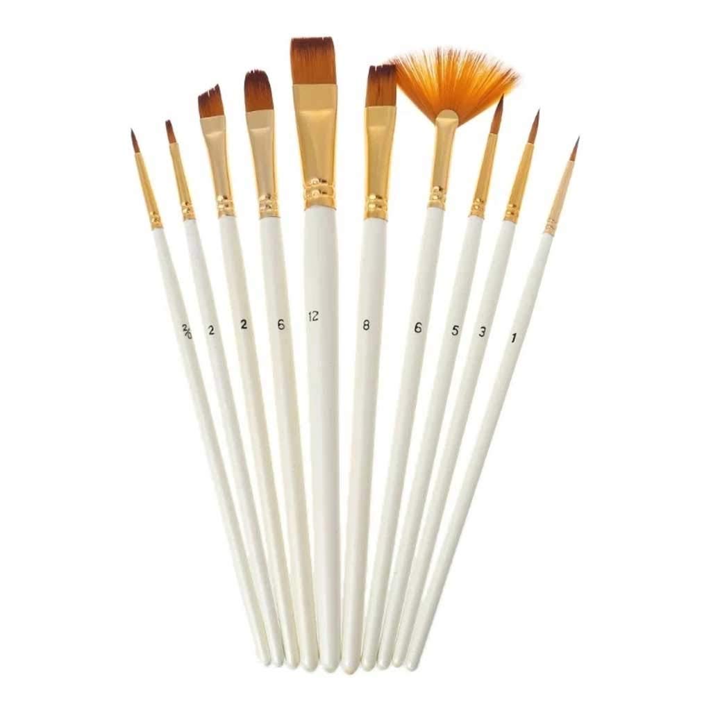 Juego de Pinceles de Pintura con Pelo de Nailon, Varilla Corta, Pinceles para óleo y acrílico, Pluma de Acuarela, Suministros de Arte Profesional, 10 Uds.