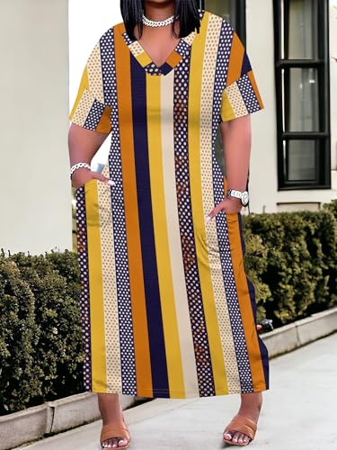 Image of SUZONANA Plus Size Dresses for Curvy Women African Print American Dress Summer Outfits Casual Loose with Pocket