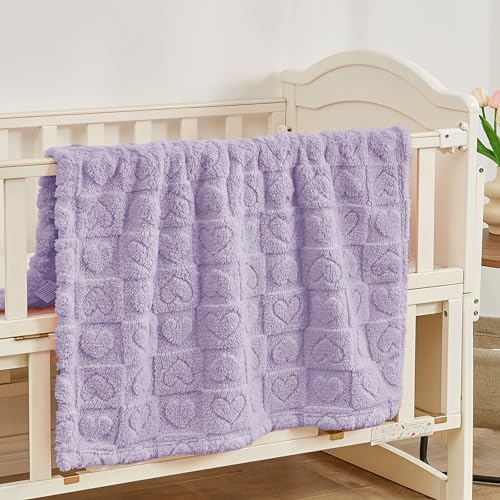 Image of Yurhap Heart Baby Blanket, Love Plush Fleece Baby Blankets for Girls Boys | Soft Sherpa Baby Girl Blanket for Infant Toddler Newborn Gifts, Fluffy Baby Essentials, For Crib Stroller, 30 inchx40 inch, Purple