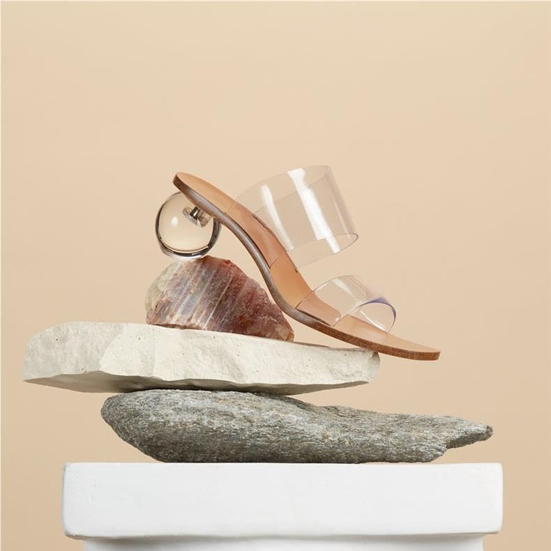 keleimusi Women's Acrylic Ball Slide Sandals with Two Clear Strap Vinyl Heels Mules4