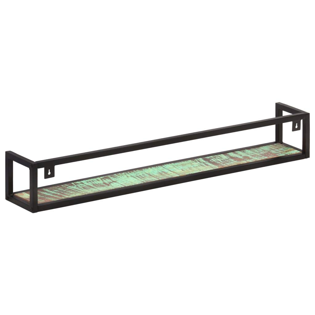 Bastidores de pared 2 PC. 120 cm viejo madera maciza | Marco de hierro negro, capacidad de carga de 50 kg por estante, estilo industrial, juego para sala de estar