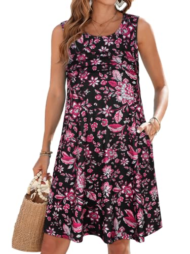 Image of CHICGAL Womens Summer Dresses Casual Loose Pleated Front Tshirt Sleeveless Tank Sundresses with Pockets 2026