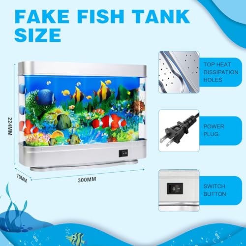 Image of DoubleCare Fake Fish Tank,Virtual Ocean Moving Fish lamp,Fake Aquarium Decor,Realistic Artificial Aquarium Decorations for Bedroom & Office(Sliver)