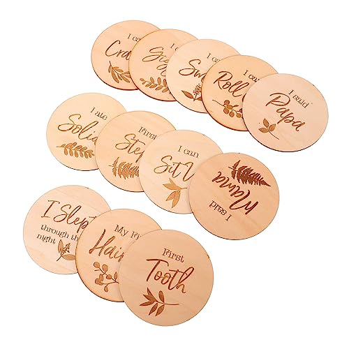 NOLITOY 12個 の月のウッドチップ ボーイ 幼児の成長カード 新生児マイルストーン のプレゼント 男の子の 最初 新生児カード 幼児の誕生日カード 木製