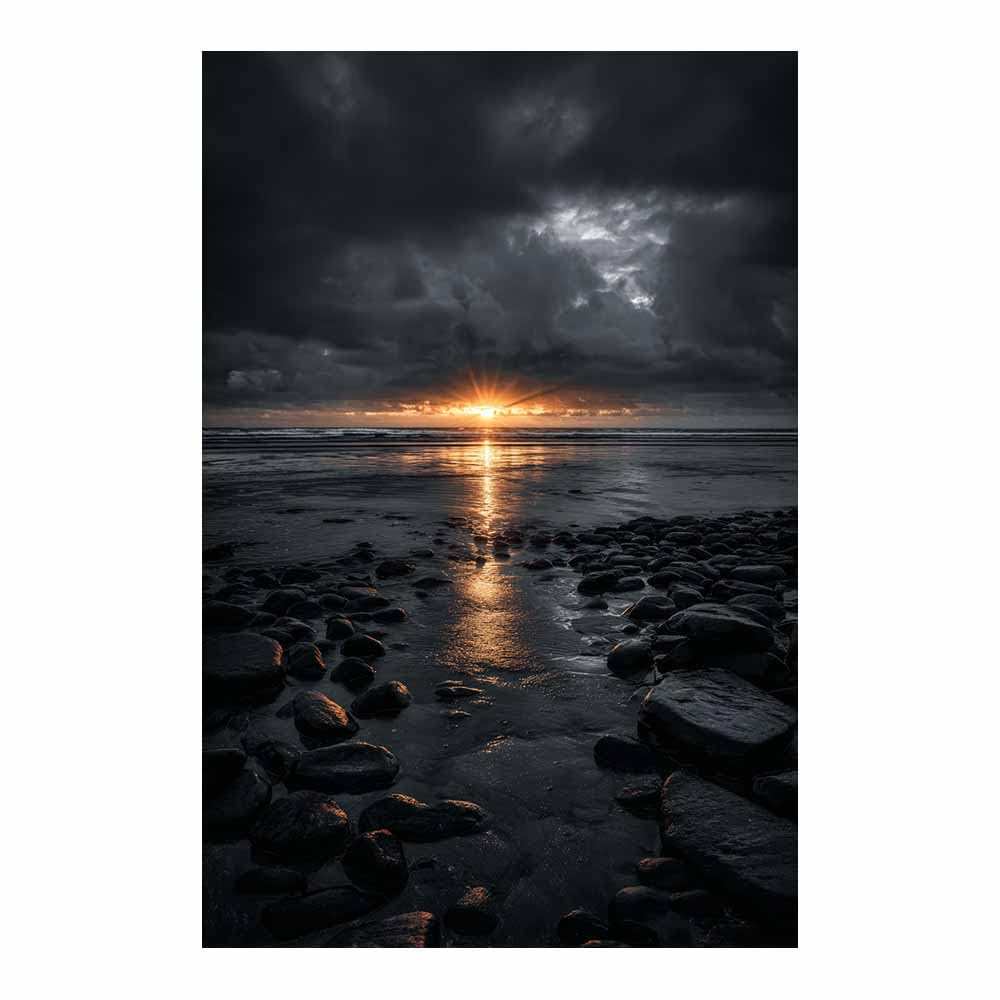 HOQIU Vintage wall art Darks Beaches es Sunset Glow decorative painting, wall art, for Living Room Bathroom Bedroom Kitchen Decoration.(Multicolor)-70x100cm Unframed
