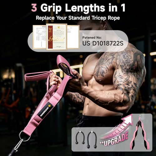Image of MANUEKLEAR 24-Inch 3-Grip Tricep Rope Cable Attachment for Gym Greater ROM
