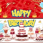 Happy Birthday Cartoon Backdrop, Large Anime Themed Photo Banner, Red, White, Blue & Yellow, Polyester, 100x150cm/39.4x59in, Birthday Party Decoration Supplies - Image 4
