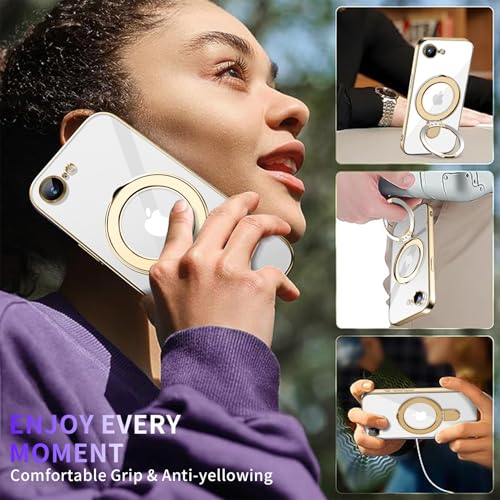Image of Magnetic for iPhone 16E /17E Case with Invisible Stand[Compatible with MagSafe][Full Camera Lens Protector][Military Drop Protection] Shockproof Not Yellowing Clear Slim Soft for Women Men