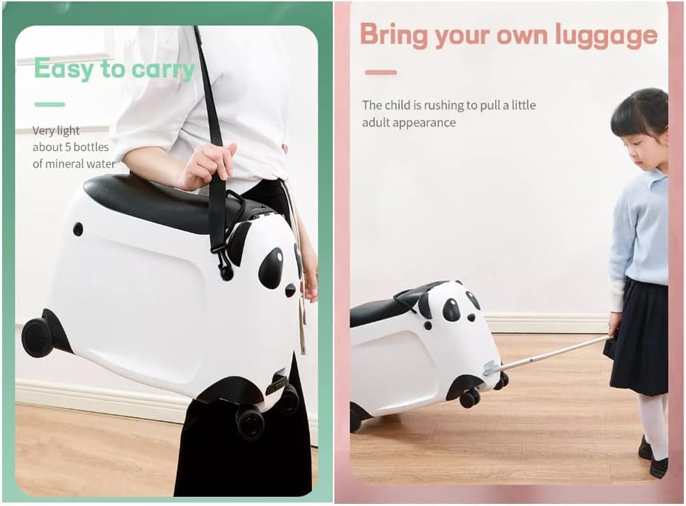 Image of Panda Ride-On Kids Luggage 2-in-1 Rideable Travel Suitcase with Pull Handle & Wheels for Toddlers and Children Trolley Bags |Animal Design | Travel Case with Wheels & Seat |20 inch (Orange with White)