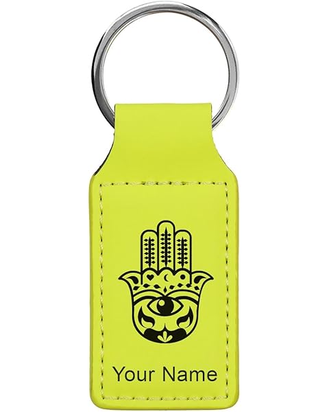 LaserGram Rectangle Keychain, Hamsa 1, Personalized Engraving Included