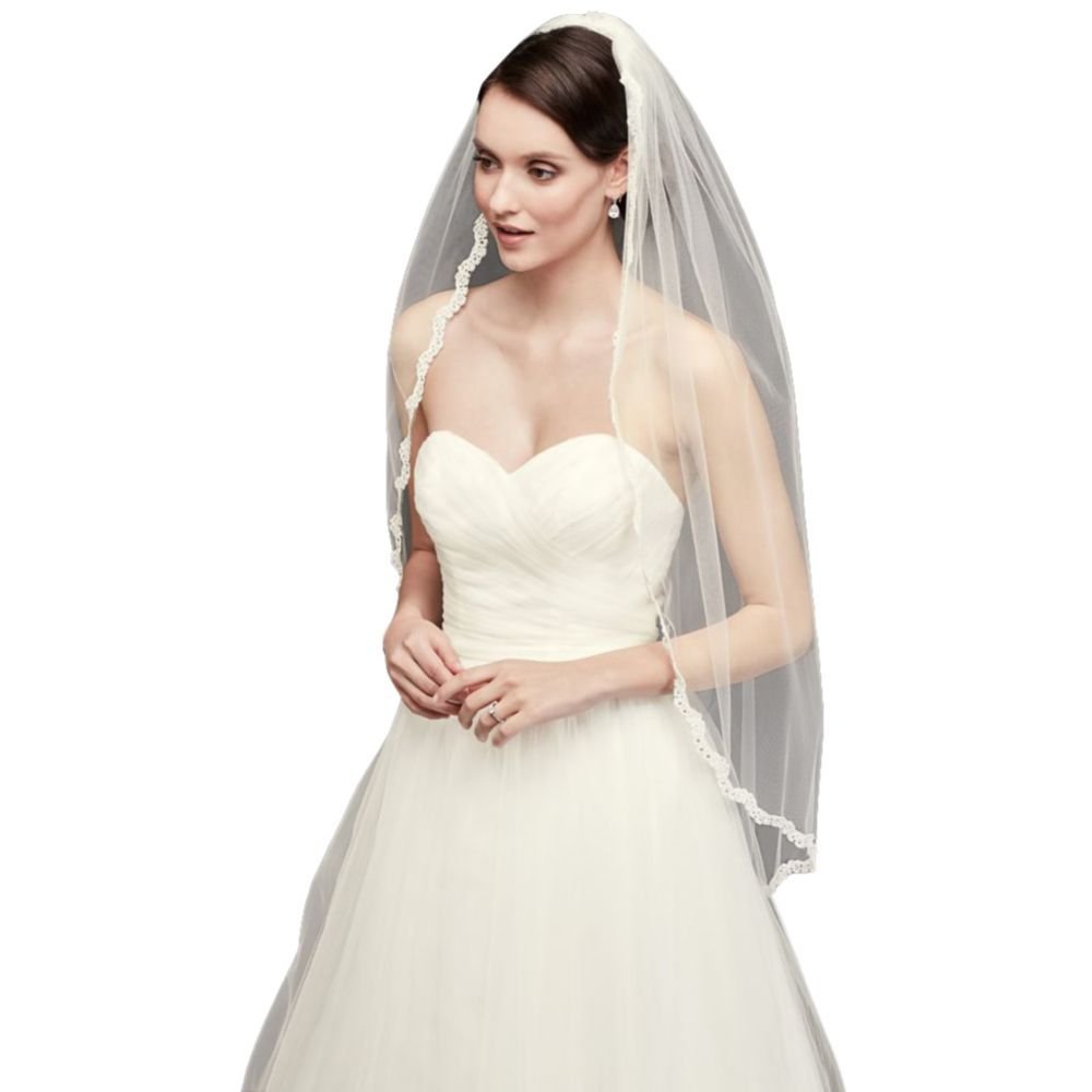 Thin Lace rhinestone  border Veil Thin Lace Rhinestone Border Mid Veil | David main image 3
